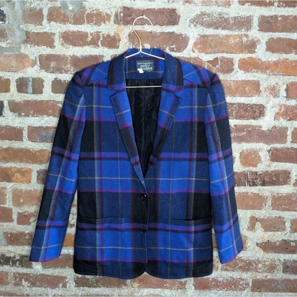 Vintage Simone Alexander for Party Woodard Blue Plaid Wool Blazer Jacket